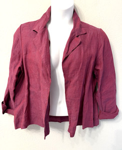 Bryn Walker size M 100% Linen Open Front Jacket Wine Color Excellent