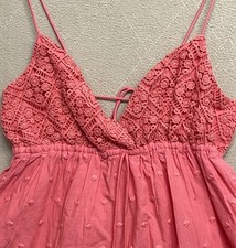 Forever 21 Women's Coral Mini Dress Lace Bow Tie Back Ruffle Fit & Flare Size XL