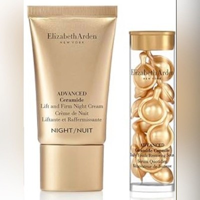 Elizabeth Arden Advanced Ceramide Lift Night Cream PLUS Serum 14 capsules BUNDLE