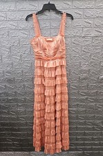 New Ulla Johnson Camille Pleated Tiered Ruffle Tuberose Satin Maxi Dress Size 2