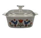 VTG 1975 Corning Ware Country Festival Pattern Casserole W Pyrex Lid A-1 1/2 Qt