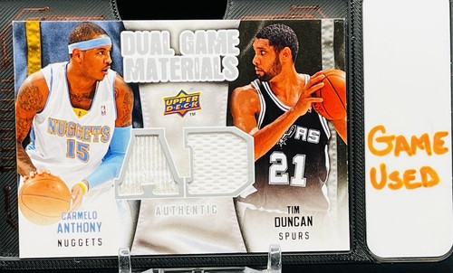 💥DUAL GAME-USED JERSEY💥 Carmelo Anthony Tim DUNCAN 2009-10 UD RAPTORS SPURS SP
