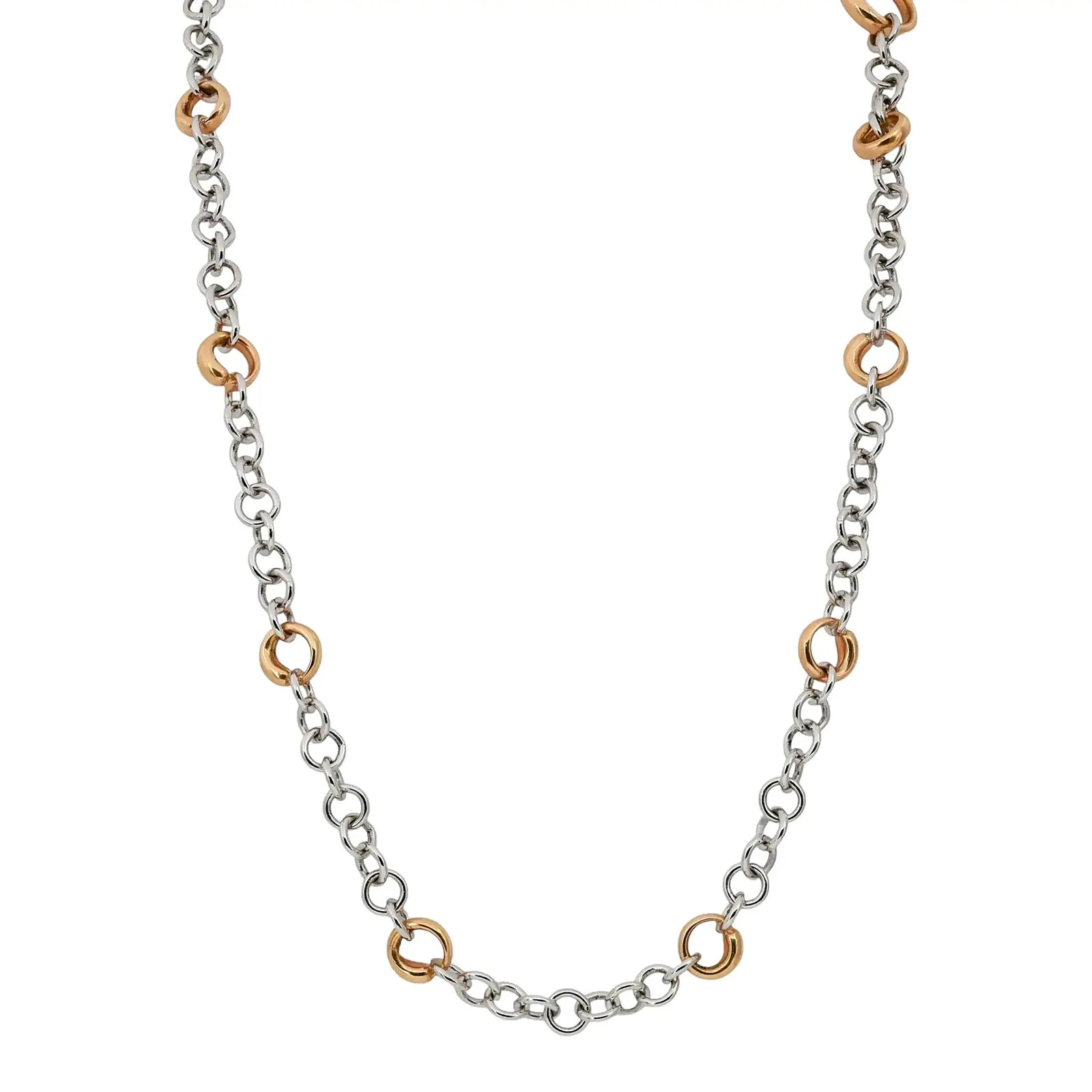 Crivelli Diamond Link Chain Necklace 18K White & Rose Gold 0.10ctw