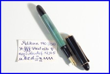 Pelikan 140 Füller à piston Reconditionné, Plume en acier STENO, Vert rayé