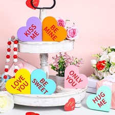 6 Pcs Valentine's Day Wooden Sign Valentine Conversation Heart Shape Table Cente