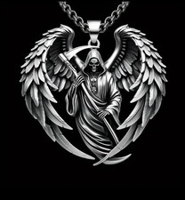 316L Stainless Steel Skull Grim Reaper w/ Wings High Quality Pendant Necklace