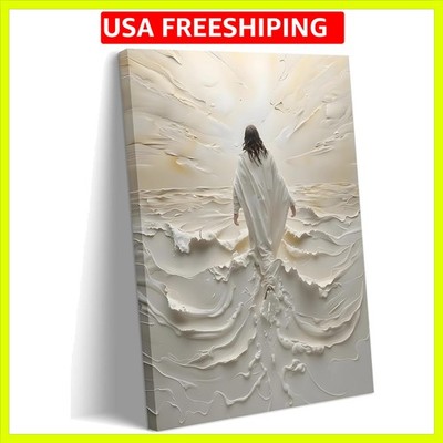 Abstract Jesus Walking on Water Canvas Wall Art Christian Spiritual Wall Deco...