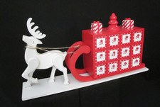 Christmas Advent Calendar Reindeer Pulling Sled Wood 24 Drawers 15"x 8"x 3"