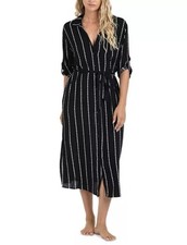 La Blanca Women's City Lights Button-up Shirt Dress Cover Up, Black, Small, 123