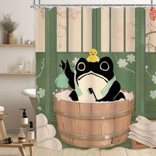Funny Frog Shower Curtain Bathroom Set 60Wx71H Inches Traditional Japanese Cu...