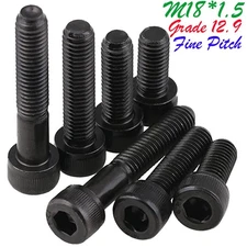 M18 1.5 Fine Pitch Grade 12.9 Hex Socket Cap Head Screws Allen Bolts Black Oxide