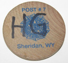 Vintage AMERICAN LEGION POST #7 Wooden Wood Beer Chip Token Logo Sheridan, WY R — photo 1