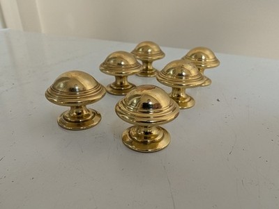 6x massive Messing Küchengriffe/ Knöpfe Möbel Schubladen Schrank Vintage Gold