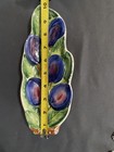 Vintage Majolica Purple Plums Fruit Green Leaves Plate Bow Made in Italy  — photo 8