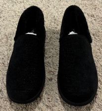 Vionic Clare Cozy Collar Slip On Slippers Black Faux Fur Womens Size 12