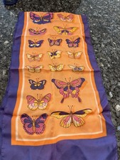 Purple Orange Butterflies Vintage 60s Italian Long Rectangle Scarf 100 Acetate