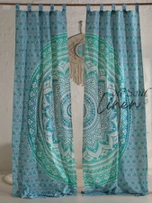 Indian Mandala Tapestry Curtain Boho Tab Top Window Treatment 2 Panel Drapes