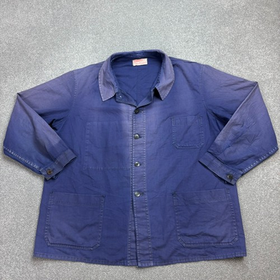 #ad #ad VINTAGE French Jacket Adult Large Blue Workwear Sun Faded Chore Canvas Men $93.90