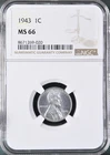 1943 1C  Lincoln Wheat One Cent NGC MS66   8671269-020