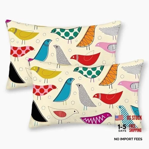 Colorful Bird Pillow Covers 12x20 Inch Set of 2, 20" x 12" (Pack of 2) Kc1