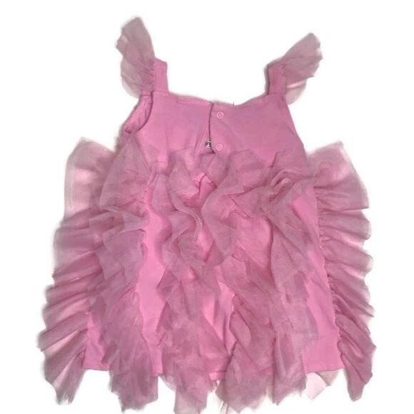 Fao baby dress pink with tulle stripes puffy 24 months - Image 2 of 4
