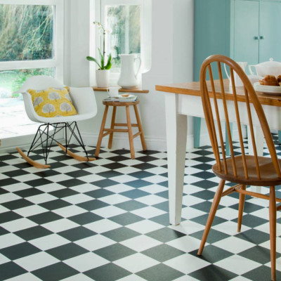 Pvc Bodenbelag Schachbrett Schwarz Weiss 2 00 Mm Breite 400 Cm Ebay