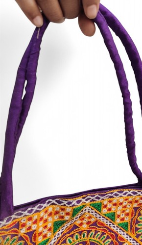 Handmade Embroidered Tote Bag - Boho Ethnic Shoulder Handbag Mirror Work Floral - Picture 4 of 5