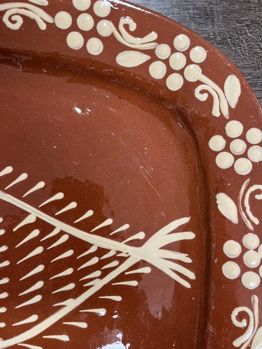 Cevalfer Portugal Handmade Platter Terracotta Red Pottery Fish Floral 13x13 - Picture 4 of 11