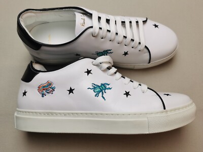 Paul Smith Herren UK 7 BASSO Explorer Leder Turnschuhe NEU weiß Frosch Käfer Sterne