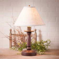 Butcher's Wood Table Lamp with Ivory Linen Shade in 5 Color Choices/Country Lamp