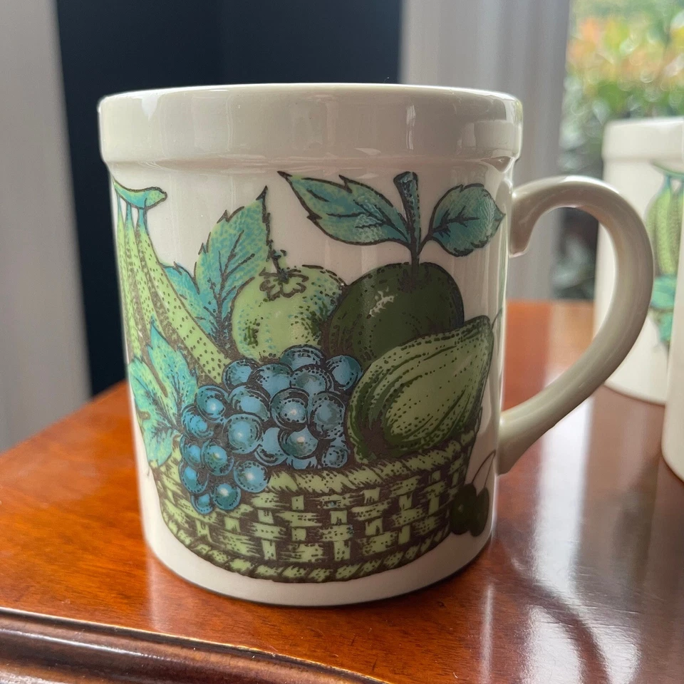 MCM Juego de 7 Tazas Cesta de Frutas Verde Azul Tazas Cafetera Cerámica Japón Años 60 Foto 3 de 4