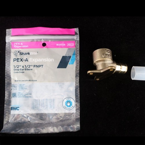 SharkBite, EvoPex, 3311536,AB23, 1/2" x 1/2" FNPT Brass Drop Ear 90-Degree Elbow