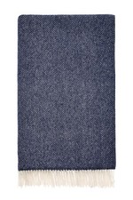 Merino Lambswool Blanket / Throw - Bronte Herringbone Navy Dark Blue Super Soft