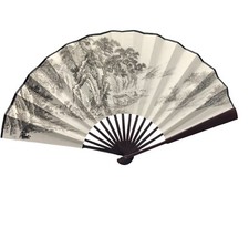 Vintage Japanese Art Print Silk Hand Folding Fan Fashion Decor Water Boat Figure