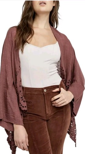 FREE PEOPLE Amaira Kimono Cardigan Pullover M/L Mauve Floral NWT $128. C7 - Picture 2 of 8