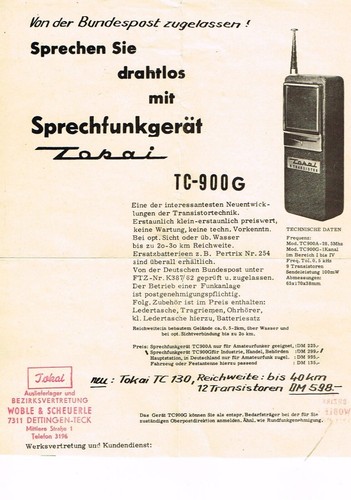 Tokai TC-900 G Two-Way Radio, Orig. Brochure circa 1960s
