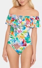 Ralph Lauren Vibrant Colorful Ruffle Floral On Piece Women  s Swimsuit Sz 16 NWOT