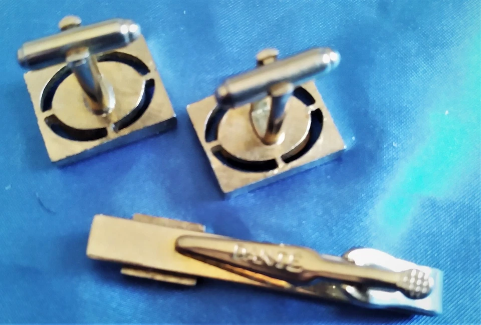 Gemelos vintage ojo de tigre Dante con barra de clip de corbata a juego Foto 2 de 2