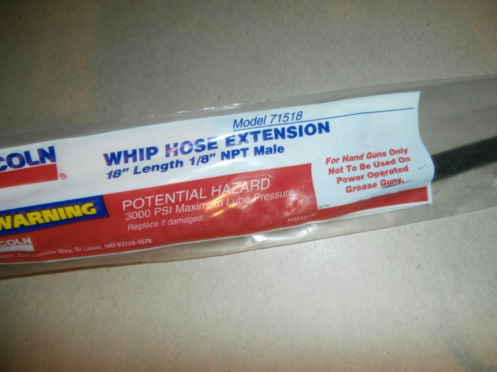 3 (THREE) Lincoln Grease Gun 71518 Whip Hose Extension 18" w/ 1/8" NPT