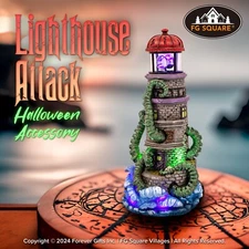 FG Square Lighthouse Attack Kraken Theme Spooky Halloween Village Decor 6x6x12"