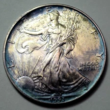 1993 American Silver Eagle Dollar Coin 1 Oz 999 Silver Bullion Natural Toning