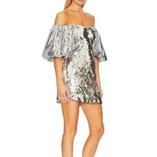 $595 NWT Rhode Silver “Dali” Sequin Off-Shoulder Dress Sz 6