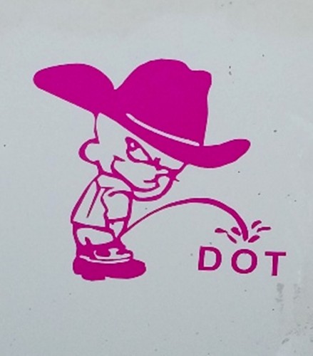 NEW Calvin pissing on D.O.T. Big Rig Truckers funny vinyl sticker Dark PINK - Picture 2 of 3