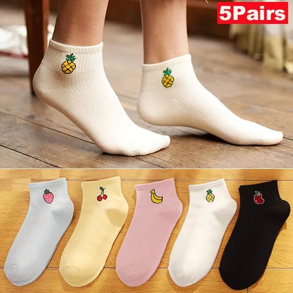 5 Pairs Cute Fruit Short Cotton Socks Women Girls Colorful Low Cut Ankle  Socks