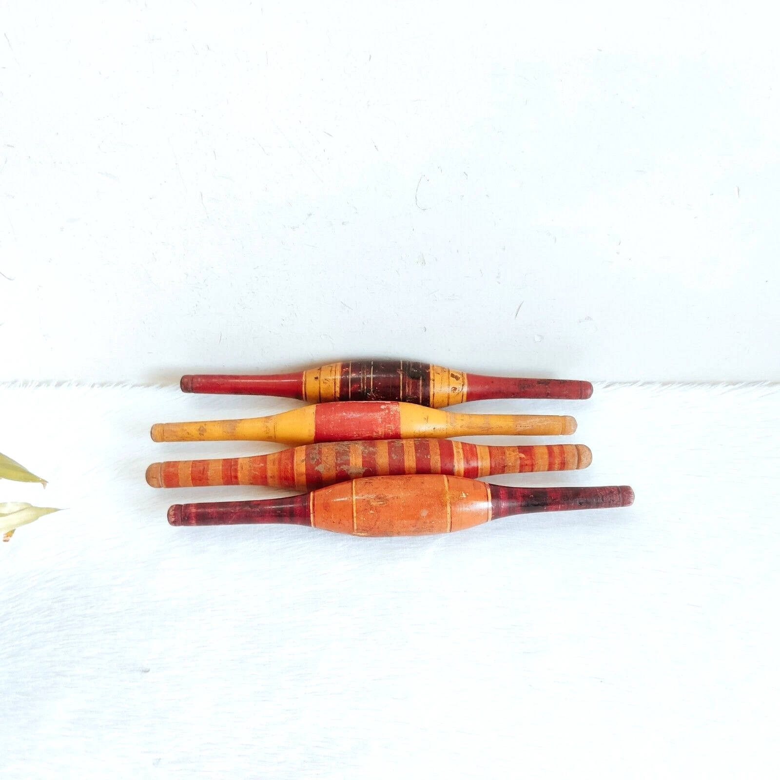 1920 Vintage Handmade Lacquered Tortilla Bread Bakers Wooden Rolling Pin 4Pc W34