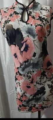 Fashion Magazine Floral Dress Size XL Chinese Style Frog Bottons Bodycon 