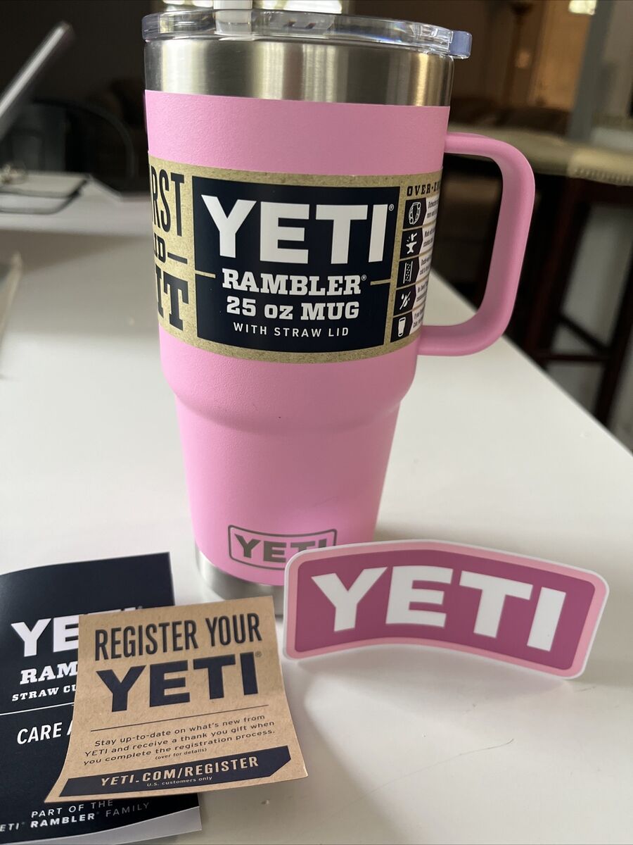YETI Rambler 25oz Mug Straw Lid & Sticker Power Pink Limited YETI Rambler 25oz Mug Straw Lid & Sticker Power Pink Limited