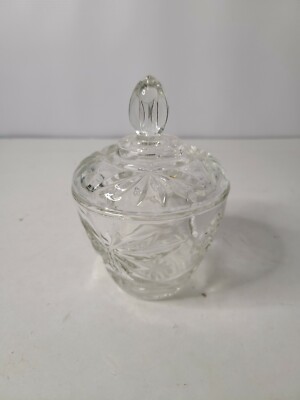 Vintage Anchor Hocking Star of David Cut Glass Lidded Sugar Bowl 