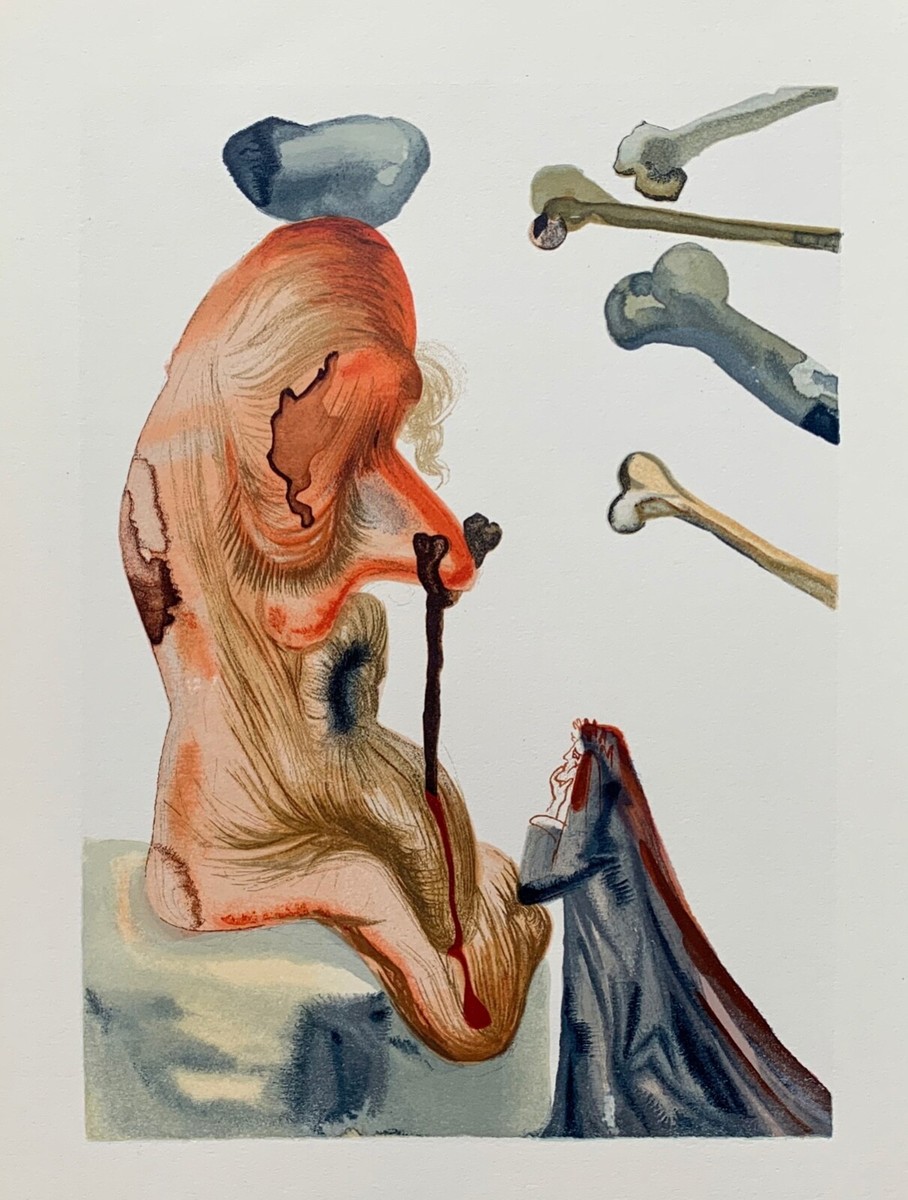 Salvador Dali 1960 DIVINE COMEDY INFERNO #18 Color Woodcut Wood