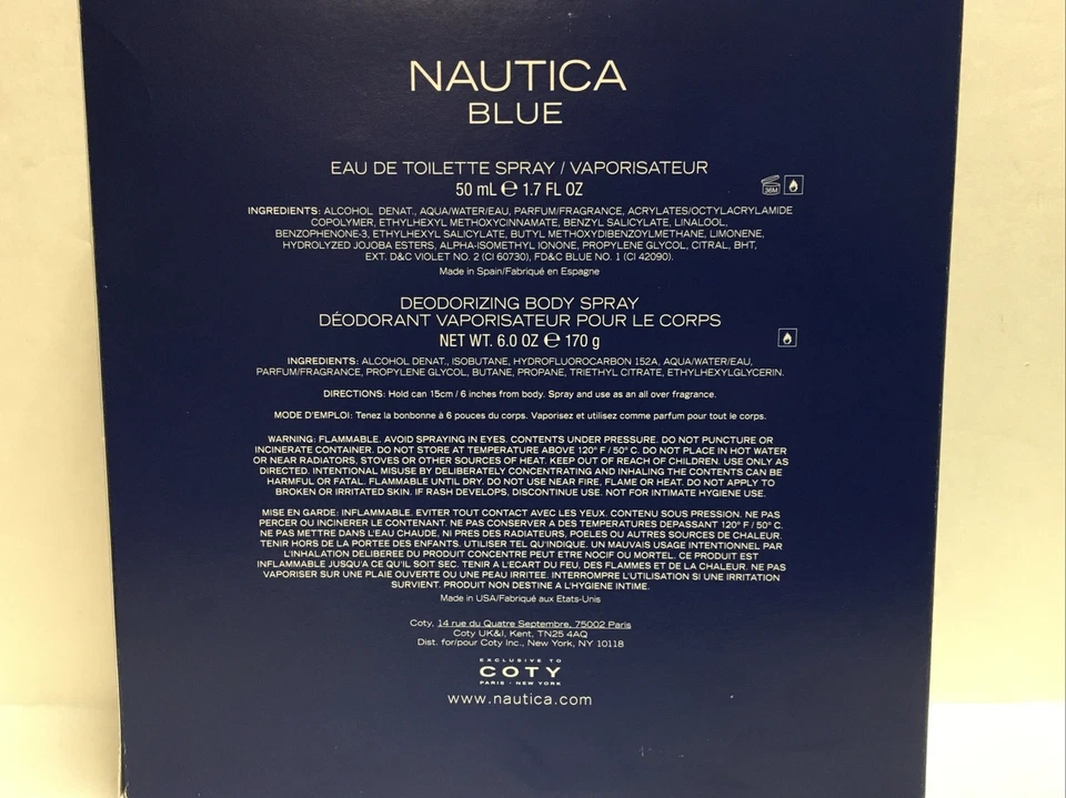 Nautica синий подарок 2 шт набор туалетная вода спрей 1,7 унц + дезодорирующий спрей для тела 6,0 новый в коробке - Изображение 2 из 2
